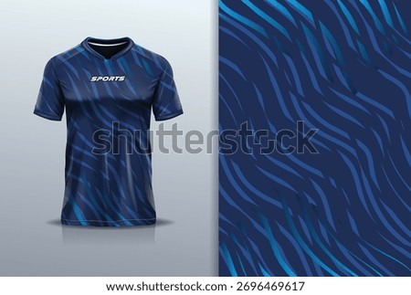 T-shirt mockup with abstract wave lines sport jersey design for football, soccer, racing, esports, running, in blue color