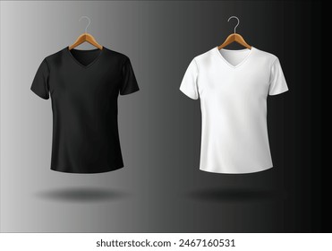 T-Shirt Mockup Schwarz Weiß Männlich 
T-Shirt mit Kleiderbügeln Vorlage Vorderansicht