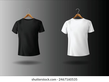 camiseta mockup negro blanco macho 
camiseta con perchas Plantilla vista frontal