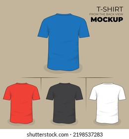 T-shirt mockup design with blue red black and white color design from back view