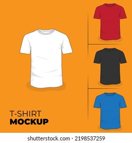 T-shirt mockup design in white red black and blue color from front view design