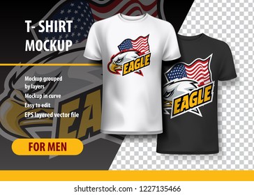 T-Shirt Mockup with Eagle side Head and Flag, fully editable. EPS 10 Vector Illustration.