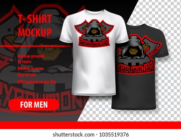 T-Shirt Mockup with Executioner phrase in two colors. Mockup layered and editable.