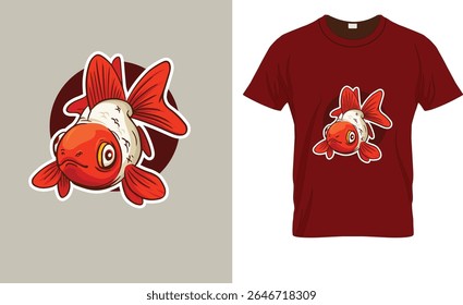 T-shirt mockup com uma ilustração vibrante desenho animado dourado com tons vermelhos e laranja. Perfeito para roupas aquáticas, marinhas, roupas de rua ou mercadorias de caráter peculiar