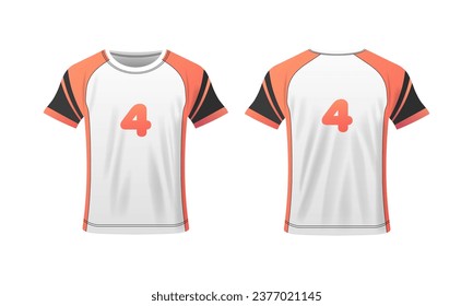T-shirt mockup. Flat, color, number 4, T-shirt layout, T-shirt mockup with numbers. Vector icons svg