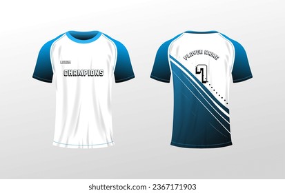 T-shirt mockup. Flat, t-shirt layout, t-shirt mockup, player name on the back, champions text. Vector illustration