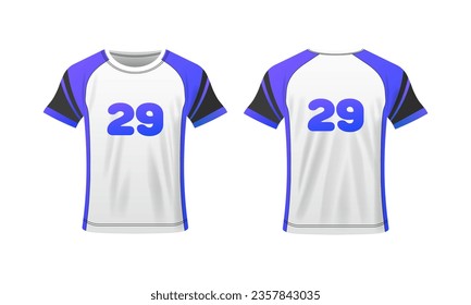 T-shirt mockup. Flat, T-shirt layout, T-shirt mockup for your design. Mockup with 29 numbers. Vector illustration