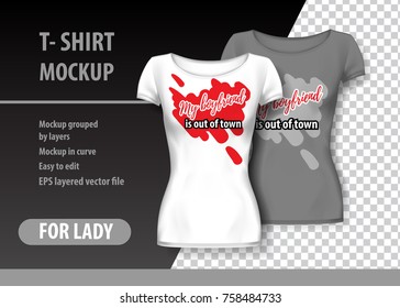 T-Shirt Mockup with funny phrase in two colors. Mockup layered and editable.
