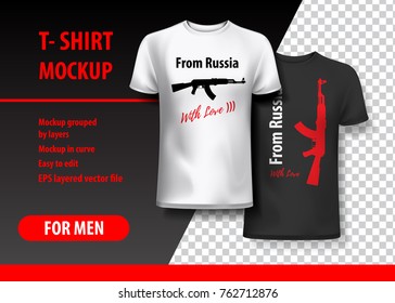 T-Shirt Mockup with funny phrase in two colors. Mockup layered and editable.