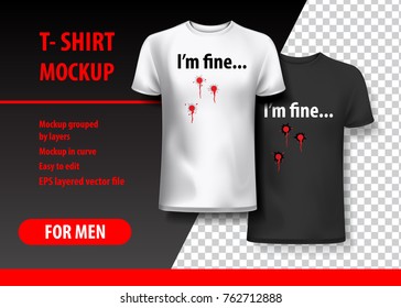 T-Shirt Mockup with funny phrase in two colors. Mockup layered and editable.