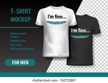 T-Shirt Mockup with funny phrase in two color. Mockup layered and editable.