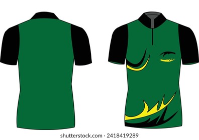 T-shirt mockup in green, gray, yellow and black colors. Mockup of realistic shirt with short sleeves. Blank t-shirt template with empty space for design