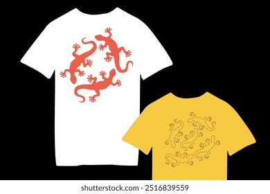 Mockup de camiseta. Padrão Salamandra Desenhado À Mão. Ilustrações vetoriais para impressões de vestuário e outros usos.