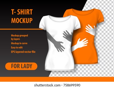 T-Shirt Mockup with hands in two colors. Mockup layered and editable.