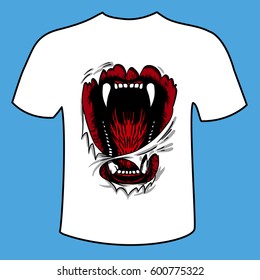 t-shirt mockup Jaws bear monster vector illustration