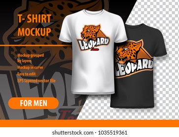 T-Shirt Mockup with Leopard phrase in two colors. Mockup layered and editable.