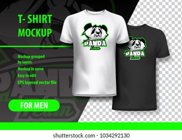 T-Shirt Mockup with Panda phrase in two colors. Mockup layered and editable.