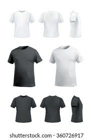 T-shirt mockup set on white background, front, side, back and perspective view. Vector eps10 illustration