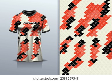 Tshirt Mockup Sport Jersey Design Abstract Pattern Koi fish Carp fish scale White-red Gradient Background 