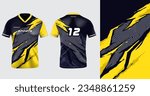 Tshirt mockup sport jersey template design for football soccer, racing, gaming, sports jersey abstract design yellow color