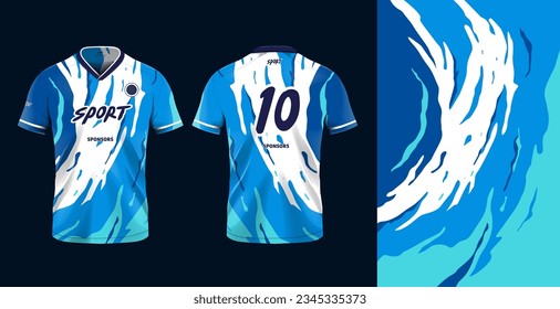 Tshirt mockup sport jersey template design for football soccer, racing, gaming, sports jersey abstract design blue color