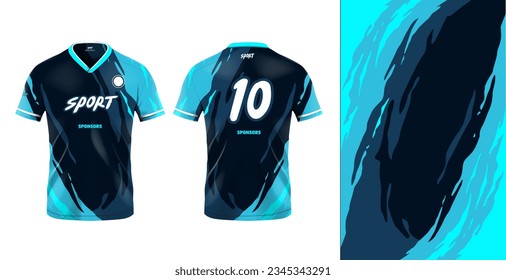 Tshirt mockup sport jersey template design for football soccer, racing, gaming, sports jersey abstract design blue color