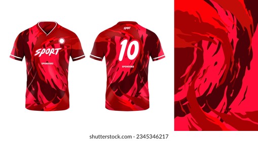 Tshirt mockup sport jersey template design for football soccer, racing, gaming, sports jersey abstract design red color