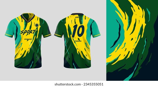 Tshirt mockup sport jersey template design for football soccer, racing, gaming, sports jersey abstract design green color