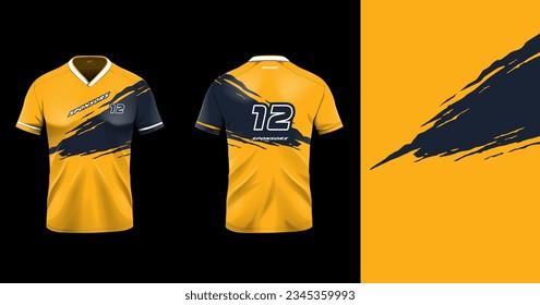 Tshirt mockup sport jersey template design for football soccer, racing, gaming, sports jersey abstract design orange color