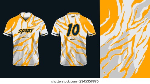 Tshirt mockup sport jersey template design for football soccer, racing, gaming, sports jersey abstract design orange color