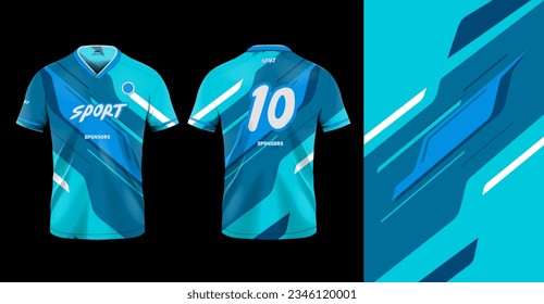 Tshirt mockup sport jersey template design for football soccer, racing, gaming, sports jersey abstract design blue color