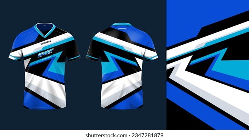 Tshirt mockup sport jersey template design for football soccer, racing, gaming, sports jersey abstract design blue color