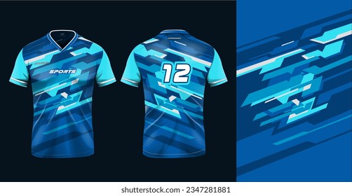 Tshirt mockup sport jersey template design for football soccer, racing, gaming, sports jersey abstract design blue color