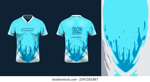 Tshirt mockup sport jersey template design for football soccer, racing, gaming, sports jersey abstract design blue color