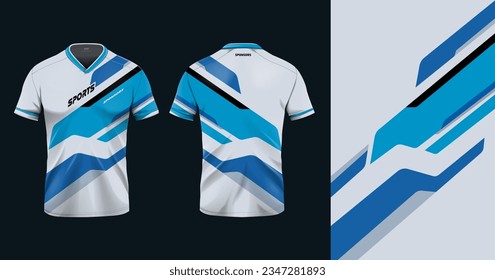 Tshirt mockup sport jersey template design for football soccer, racing, gaming, sports jersey abstract design blue color