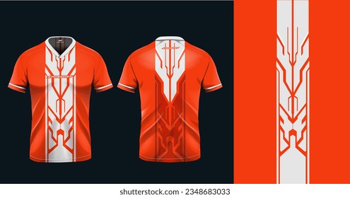 Tshirt mockup sport jersey template design for football soccer, gaming, ethnic sports jersey abstract design orange color