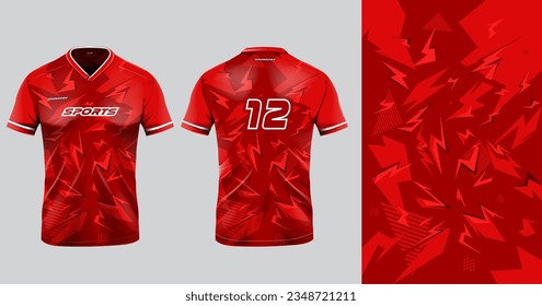 Tshirt mockup sport jersey template design for football soccer, racing, gaming, sports jersey abstract design red color