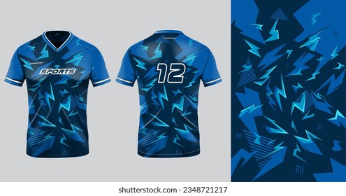 Tshirt mockup sport jersey template design for football soccer, racing, gaming, sports jersey abstract design blue color