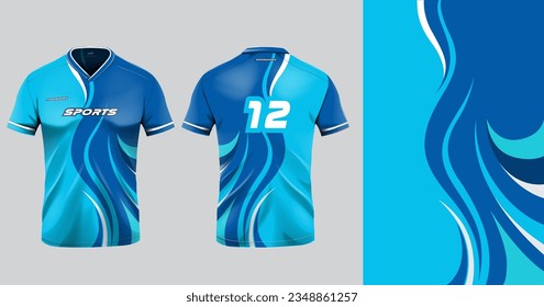 Tshirt mockup sport jersey template design for football soccer, racing, gaming, sports jersey abstract design blue color