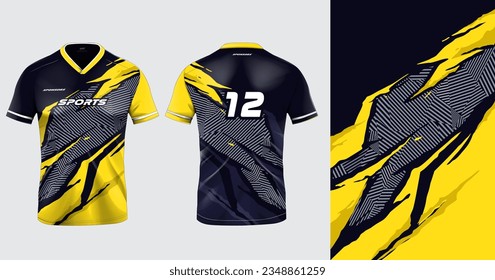 Tshirt mockup sport jersey template design for football soccer, racing, gaming, sports jersey abstract design yellow color