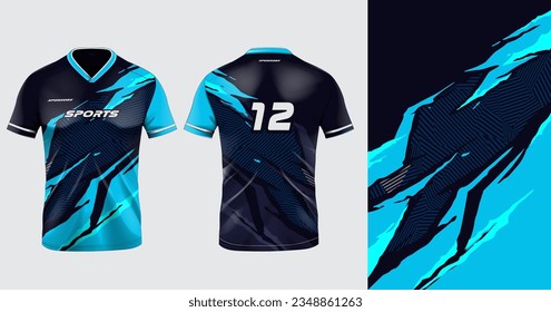 Tshirt mockup sport jersey template design for football soccer, racing, gaming, sports jersey abstract design blue color