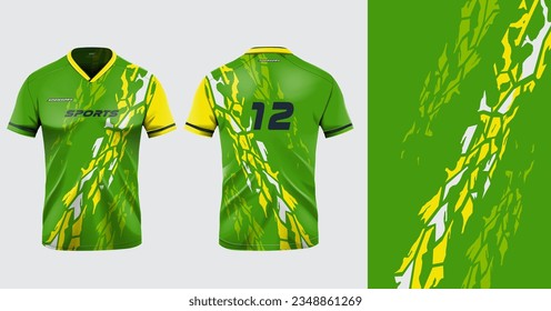 Tshirt mockup sport jersey template design for football soccer, racing, gaming, sports jersey abstract design green color