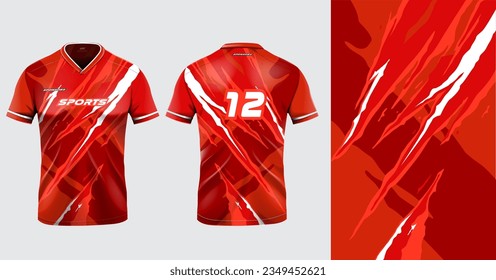 Tshirt mockup sport jersey template design for football soccer, ethnic, gaming, sports jersey abstract design red color