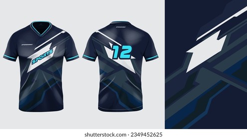 Tshirt mockup sport jersey template design for football soccer, racing, gaming, sports jersey abstract design black color