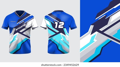 Tshirt mockup sport jersey template design for football soccer, racing, gaming, sports jersey abstract design blue color