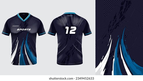 Tshirt mockup sport jersey template design for football soccer, racing, gaming, sports jersey abstract design blue color