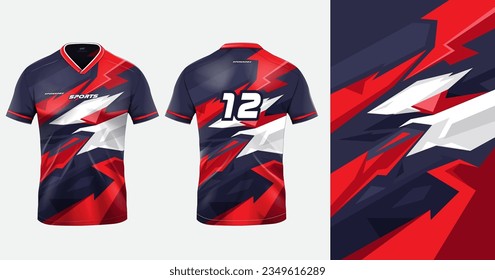 Tshirt mockup sport jersey template design for football soccer, racing, gaming, sports jersey abstract design red color