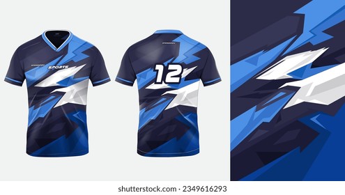 Tshirt mockup sport jersey template design for football soccer, racing, gaming, sports jersey abstract design blue color