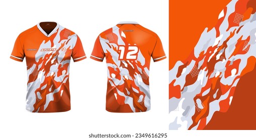 Tshirt mockup sport jersey template design for football soccer, ethnic, gaming, sports jersey abstract design orange color