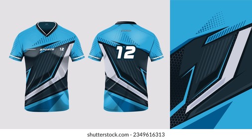 Tshirt mockup sport jersey template design for football soccer, racing, gaming, sports jersey abstract design blue color